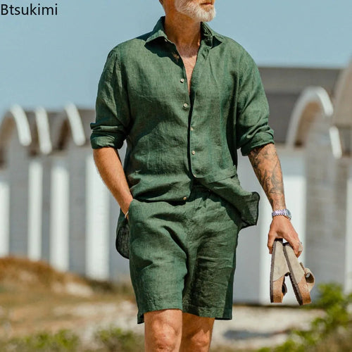 Men's Summer Comfy Cotton Linen Shorts set